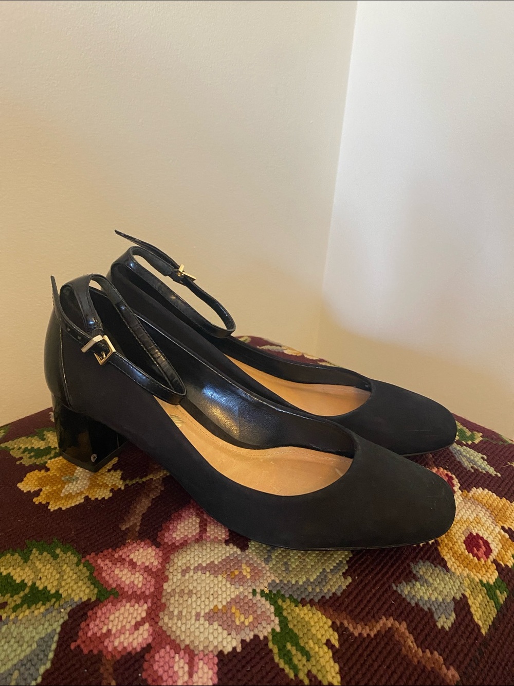 L'INTERVALLE Black Ankle-Strap Block Heel Pumps